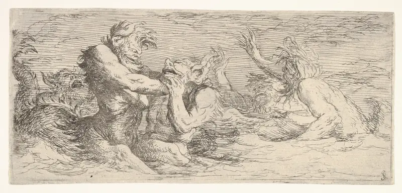 Five battling tritons, from "The Triton Group" Wall Art by Salvator Rosa - High-Resolution Digital Print