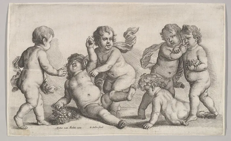 Five boys and a satyr Wall Art by Wenceslaus Hollar - High-Resolution Digital Print