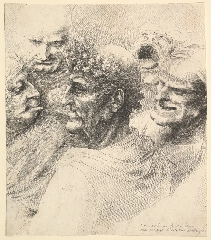 Five grotesque heads, including an elderly man with an oak leaf wreath Wall Art by Wenceslaus Hollar - High-Resolution Digital Print