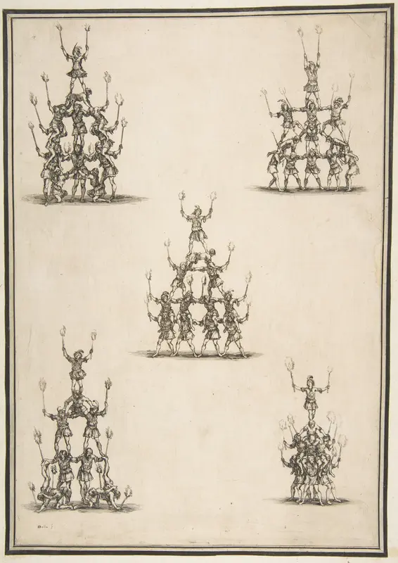 Five Groups of Acrobats Wall Art by Stefano della Bella - High-Resolution Digital Print