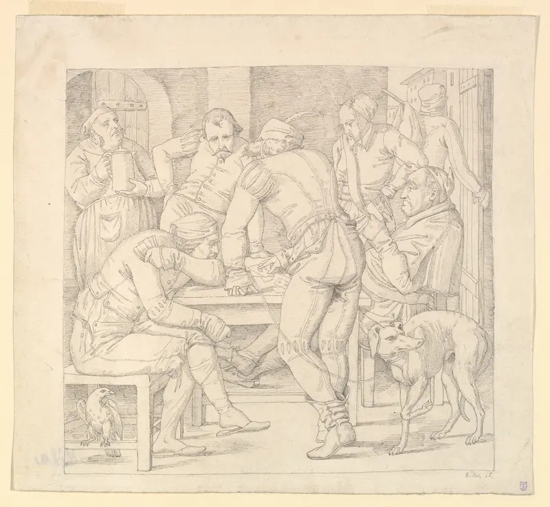 Five Men at a table in German Renaissance costume, playing cards in an inn Wall Art by Paul Mila - High-Resolution Digital Print