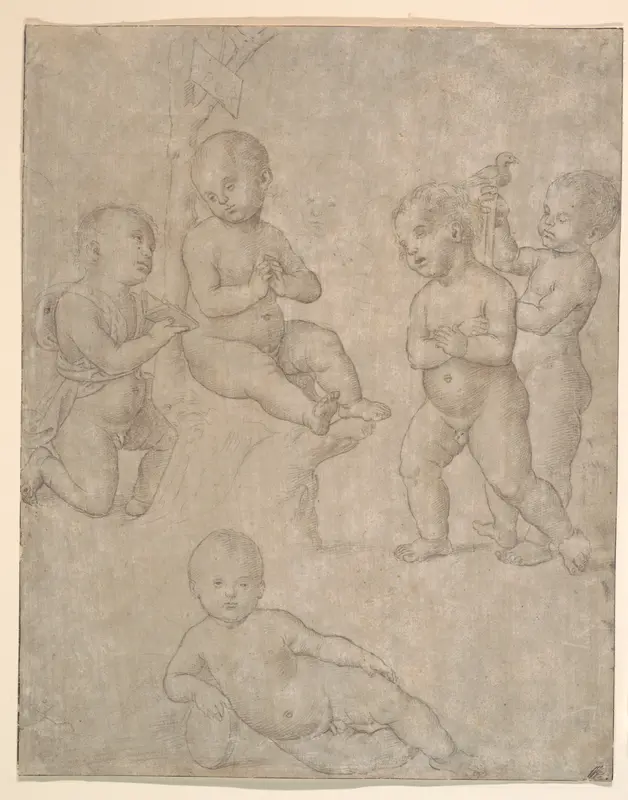 Five Nude Infants in Various Poses Wall Art by Raphael (Raffaello Sanzio or Santi) - High-Resolution Digital Print