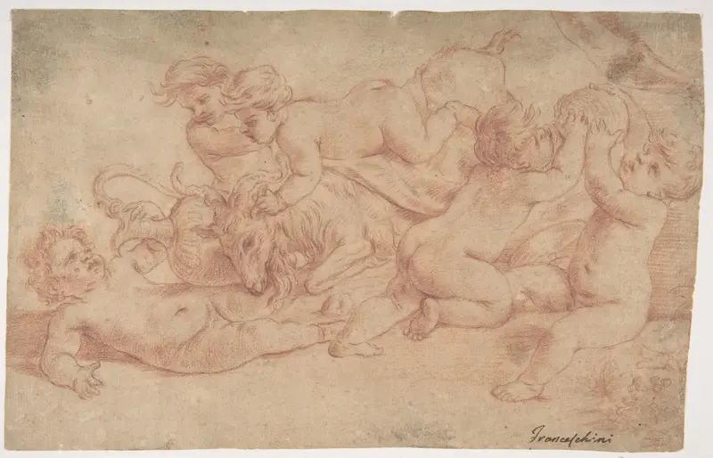 Five Putti Playing with a Goat (Bacchanalia) Wall Art by Carlo Cignani - High-Resolution Digital Print