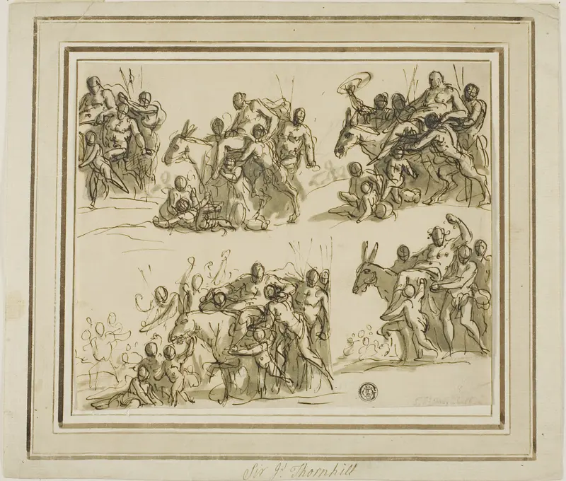 Five Sketches for the Triumph of Silenus Wall Art by James Thornhill - High-Resolution Digital Print