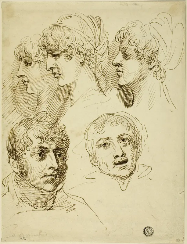 Five Sketches of Heads Wall Art by Samuel Drummond - High-Resolution Digital Print