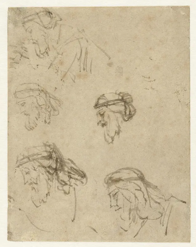 Five Studies of Haman’s Head Wall Art by Rembrandt van Rijn - High-Resolution Digital Print