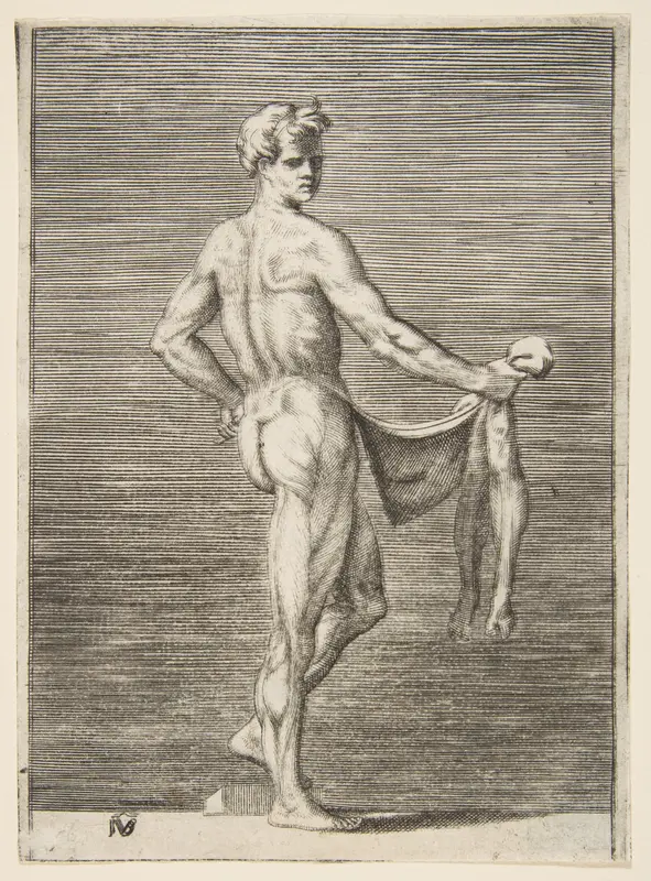 Flayed man, holding skin in right hand Wall Art by Giulio Bonasone - High-Resolution Digital Print