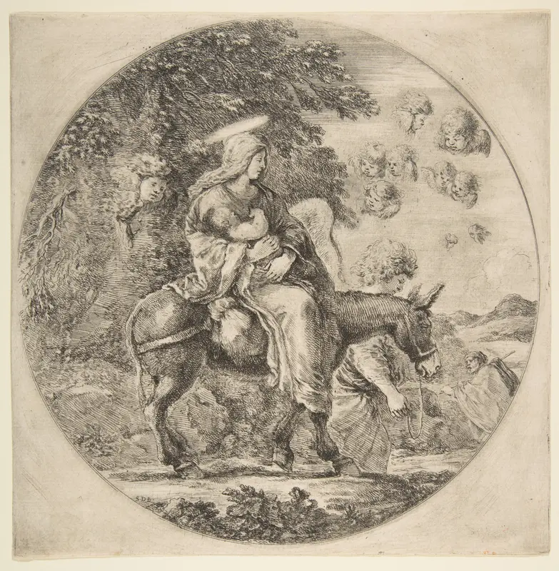 Flight into Egypt, a round composition Wall Art by Stefano della Bella - High-Resolution Digital Print