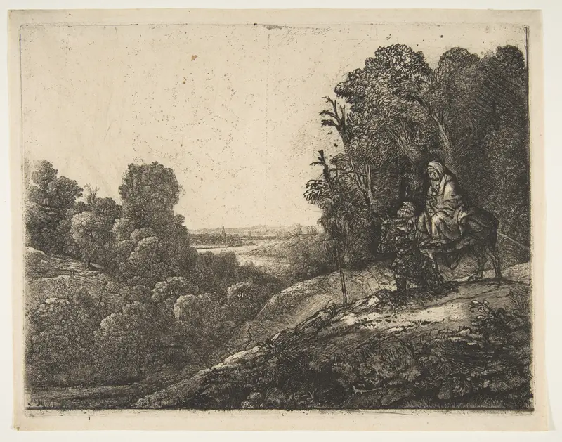 Flight into Egypt: Altered from Tobias and the Angel by Hercules Segers Wall Art by Rembrandt (Rembrandt van Rijn) - High-Resolution Digital Print