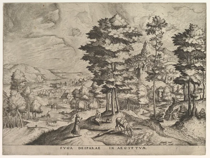 Flight into Egypt (Fuga deiparae in Aegyptum), from "The Large Landscapes" Wall Art by Johannes van Doetecum I - High-Resolution Digital Print