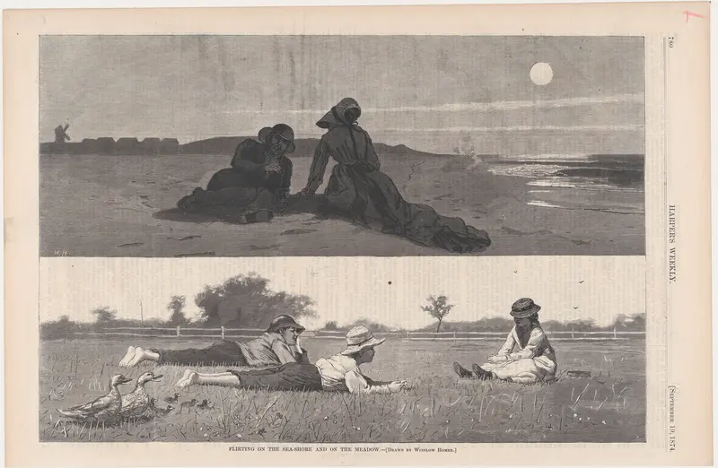Flirting on the Sea-Shore and on the Meadow (from "Harper's Weekly," Vol. XVIII) Wall Art by Winslow Homer - High-Resolution Digital Print