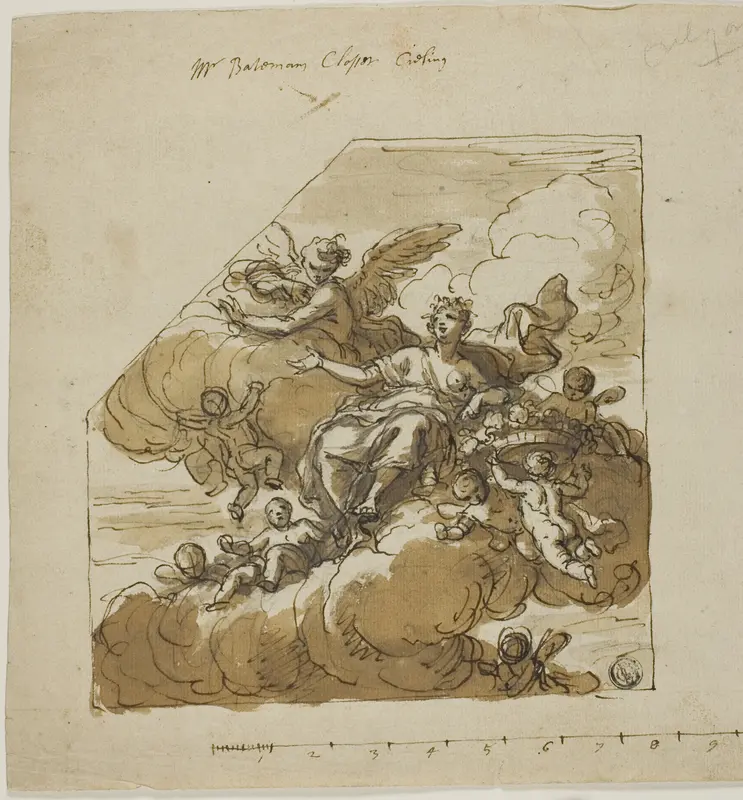 Flora Design for Closet Ceiling (left) and Statue of Apollo Design for Blank Niche (right), for Bateman House, London Wall Art by James Thornhill - High-Resolution Digital Print