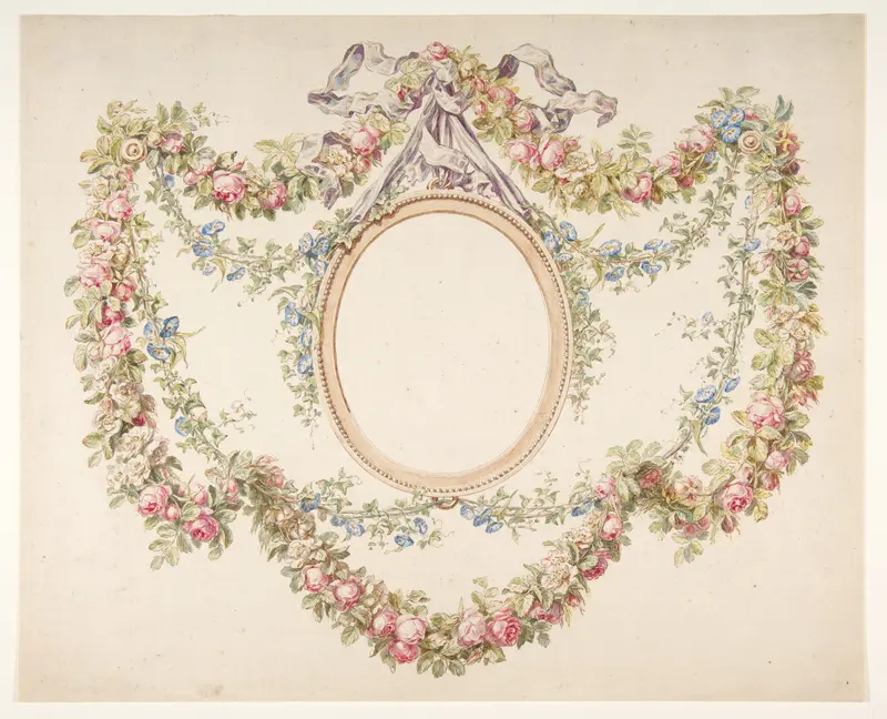 Floral Swags Framing an Empty Oval Wall Art by Jean Pillement - High-Resolution Digital Print
