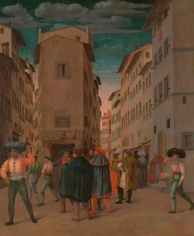 Florentijnse straatscène met twaalf figuren Wall Art by anonymous - High-Resolution Digital Print