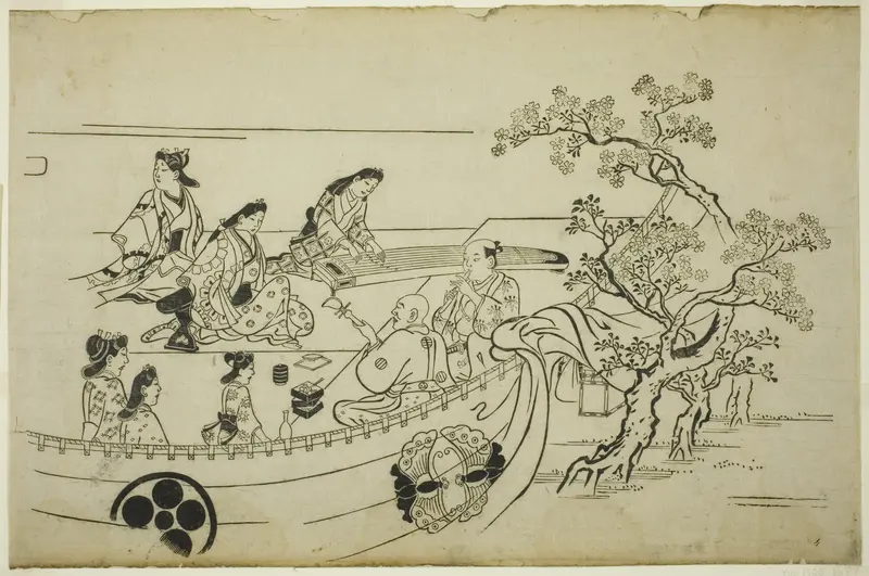 Flower-Viewing Party with Crest-Bearing Curtain, from the series "Flower Viewing at Ueno (Ueno hanami no tei)"