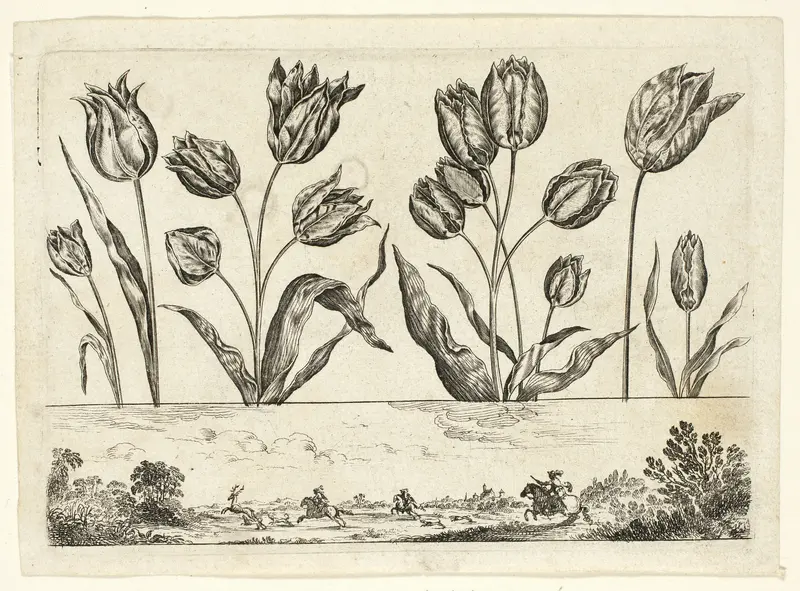 Flowers and Hunting Scene, from Livre Nouveau de Fleurs... Wall Art by Nicolas Cochin - High-Resolution Digital Print