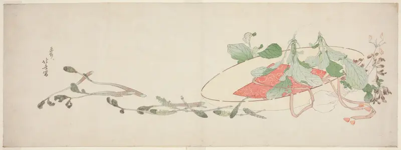 Flowers and spring greens in a hat