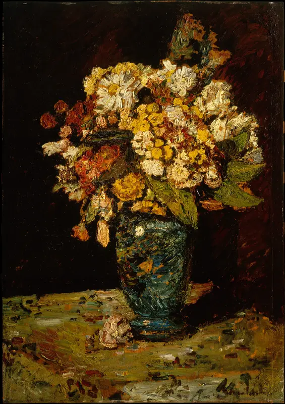 Flowers in a Blue Vase Wall Art by Adolphe Monticelli - High-Resolution Digital Print