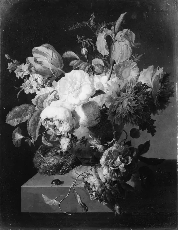 Flowers in a Stone Vase Wall Art by Peter Faes - High-Resolution Digital Print