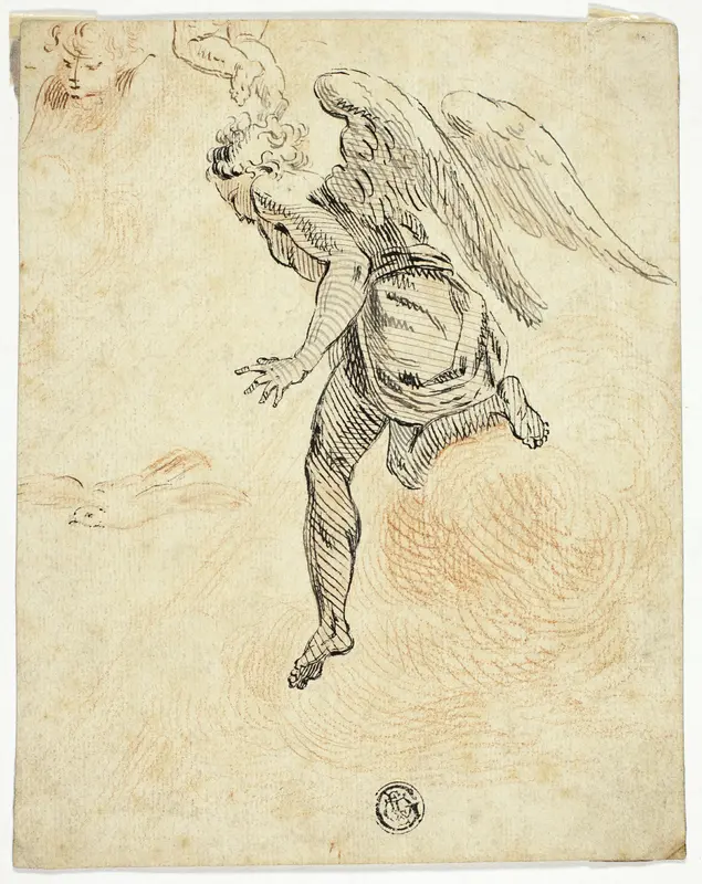 Flying Angel with Sketches of Dove and Putto's Head Wall Art by Follower of Donato Creti - High-Resolution Digital Print