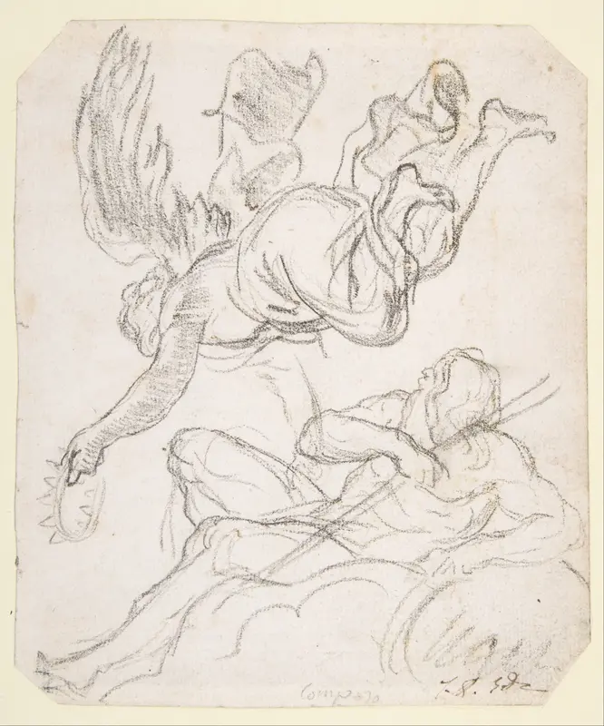Flying Figure Holding a Crown, Reclining River God Wall Art by Jacques Louis David - High-Resolution Digital Print