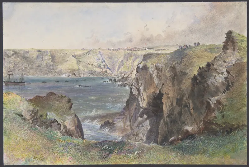 Foilhummerum Bay, Valentia, from Cromwell Fort: The Caroline Laying the Earthwire on July 21st, 1865 Wall Art by Robert Charles Dudley - High-Resolution Digital Print