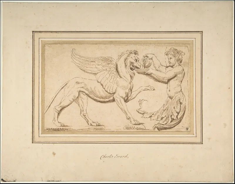 Foliate Amor Pouring a Drink for a Griffin Wall Art by Charles Errard le fils - High-Resolution Digital Print