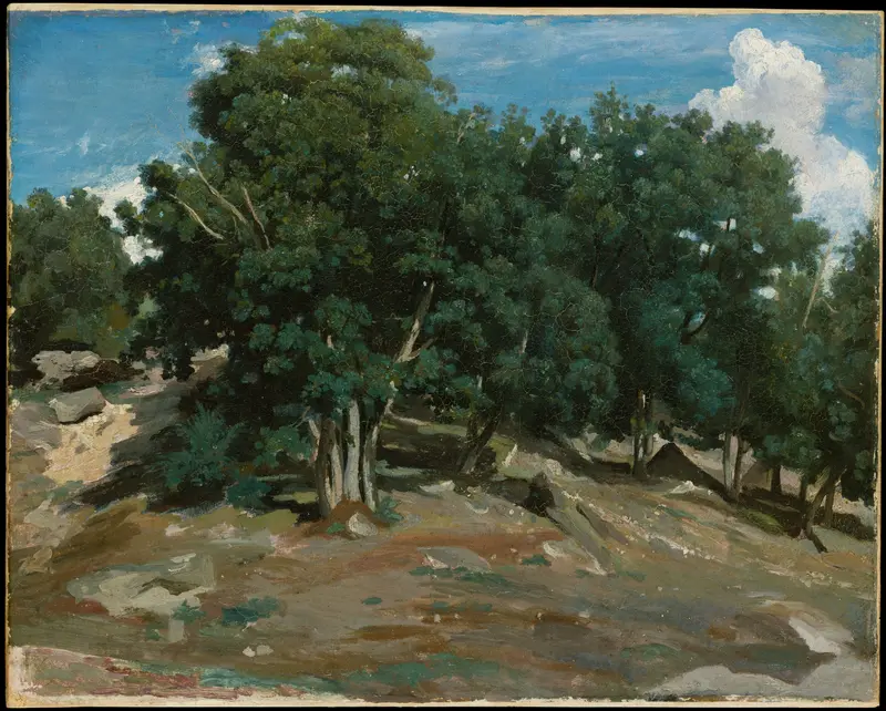 Fontainebleau: Oak Trees at Bas-Bréau Wall Art by Camille Corot - High-Resolution Digital Print