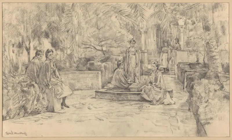 Fontein bij het paviljoen van Karel V in het Koninklijk Paleis te Sevilla Wall Art by Unknown - High-Resolution Digital Print