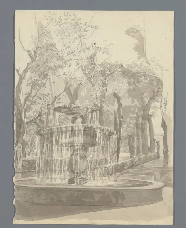 Fontein in een tuin Wall Art by anonymous - High-Resolution Digital Print