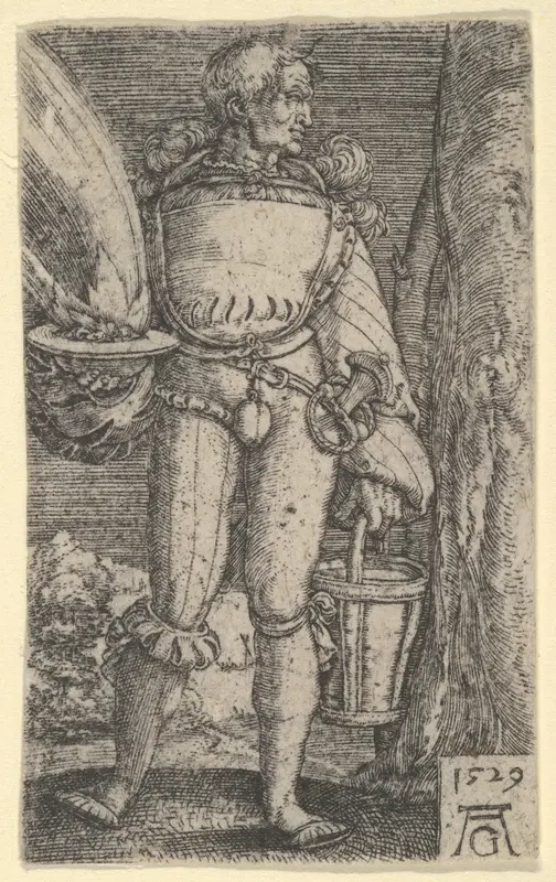 Foot-Soldier with Fire-Pan and Bucket Wall Art by Heinrich Aldegrever - High-Resolution Digital Print