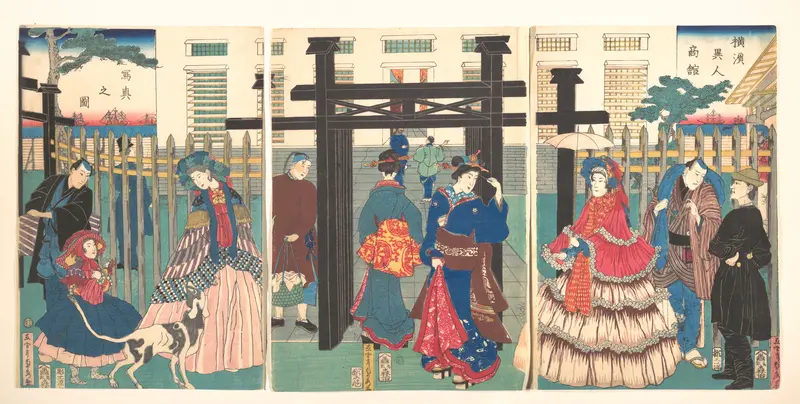 Foreign Business Establishment in Yokohama (Yokohama ijin shōkan shashin no zu) Wall Art by Utagawa (Gountei) Sadahide - High-Resolution Digital Print