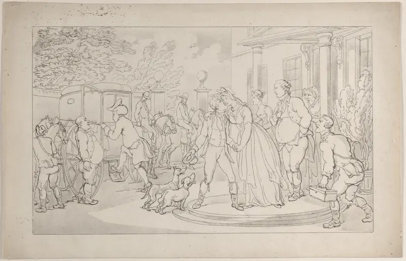 Foreign Tour: Setting Forth on His Continental Travels, The Parting from Home, from "The Dance of Life" Wall Art by Thomas Rowlandson - High-Resolution Digital Print