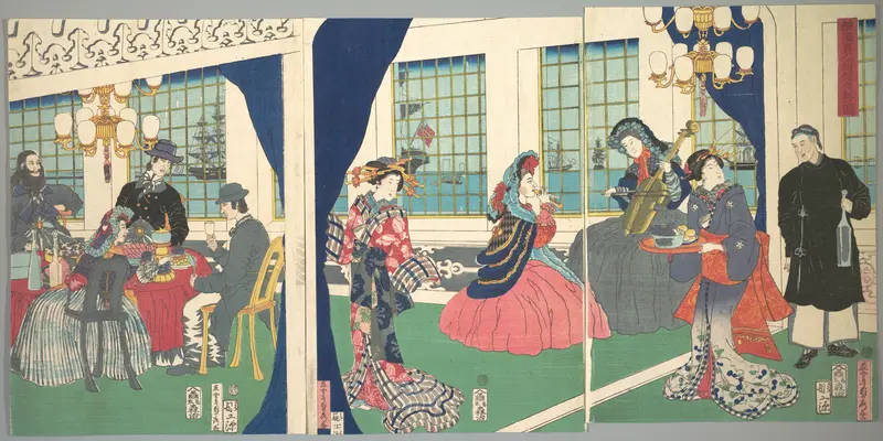 Foreigners in the Drawing Room of Foreign Merchant's House in Yokohama Wall Art by Utagawa (Gountei) Sadahide - High-Resolution Digital Print