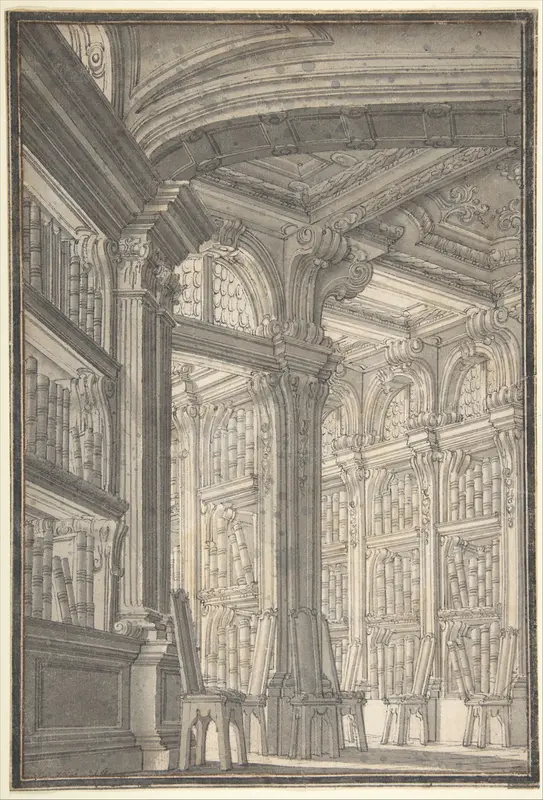 Foreshortening of a Library Wall Art by Carlo Galli Bibiena - High-Resolution Digital Print