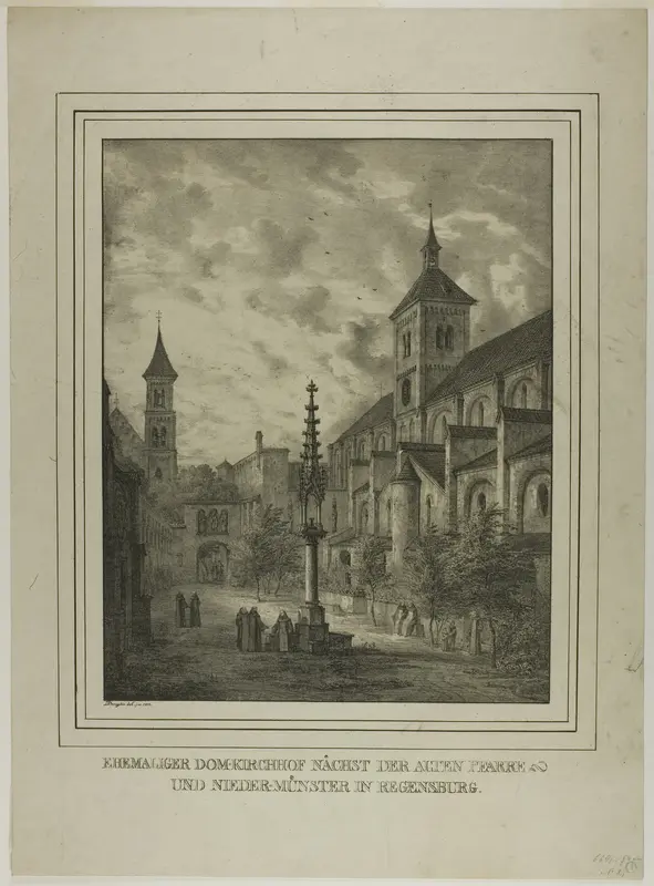 Former Cathedral Churchyard near the Old Rectory and Minster in Regensberg Wall Art by Domenico Quaglio - High-Resolution Digital Print