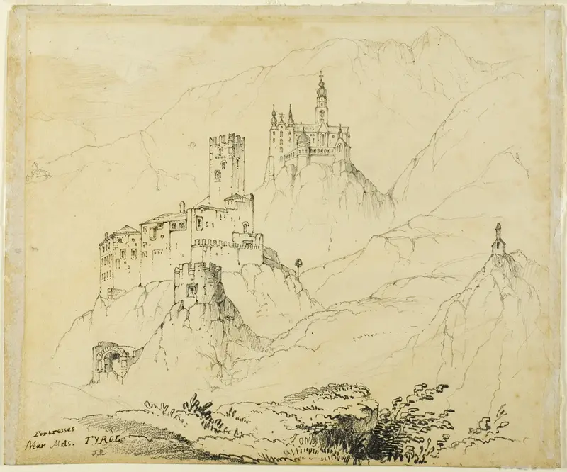 Fortresses in Tyrol, near Mals (recto); Castle in Lenzburg (verso) Wall Art by John Ruskin - High-Resolution Digital Print