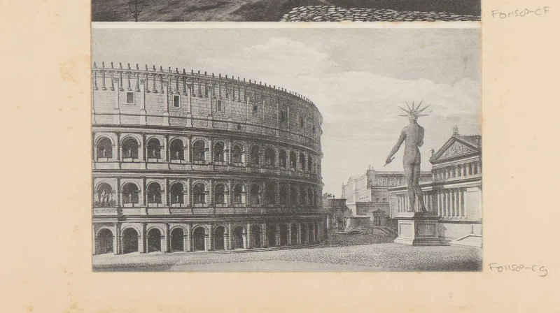 Fotoreproductie van een prent, voorstellende een gezicht op het Colosseum te Rome Wall Art by Anonymous - High-Resolution Digital Print