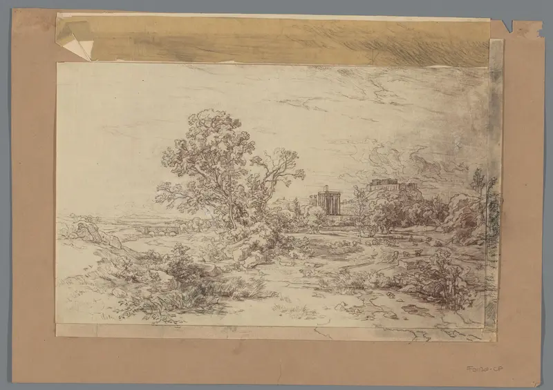 Fotoreproductie van een tekening, voorstellend een landschap met op de achtergrond de Akropolis Wall Art by anonymous - High-Resolution Digital Print