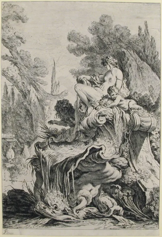 Fountain with a Naiad Seated on a Shell (Une fontaine avec une näiade assise sur une conque) Wall Art by Jean-Baptiste Marie Pierre - High-Resolution Digital Print