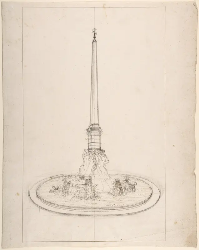 Fountain with Obelisk Wall Art by Anonymous, Italian, 18th to 19th century - High-Resolution Digital Print