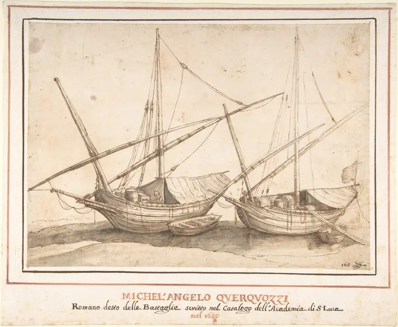 Four Boats Wall Art by Michelangelo Cerquozzi (Michelangelo delle Battaglie) - High-Resolution Digital Print