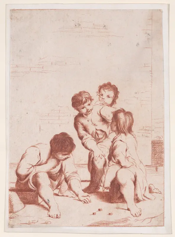 Four children playing with dice Wall Art by Anonymous - High-Resolution Digital Print
