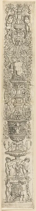 Four Children with a Cat and a Dog, plate nine from Twelve Ornament Panels Wall Art by Giovan Pietro Birago - High-Resolution Digital Print