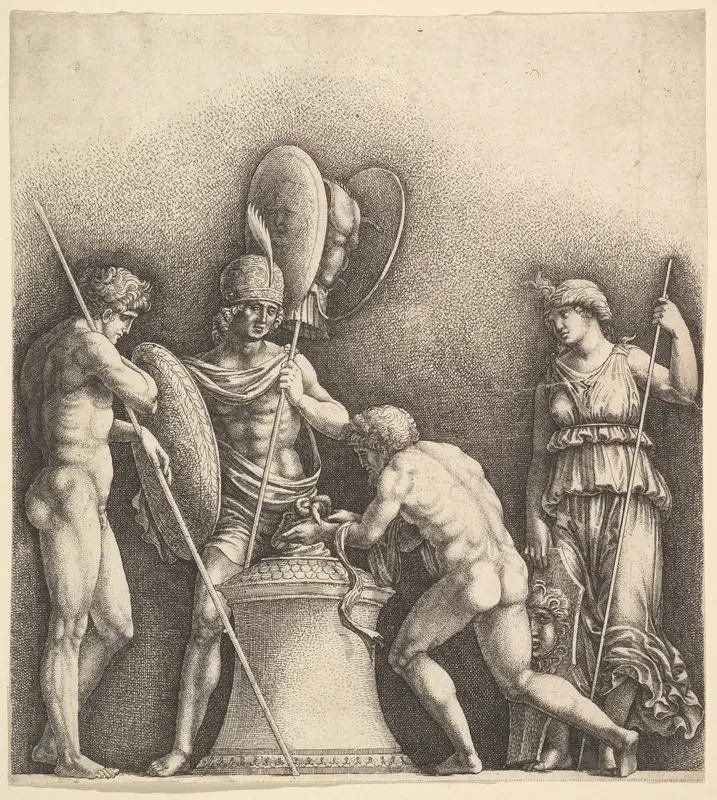 Four classical figures (pagan sacrifice) Wall Art by Wenceslaus Hollar - High-Resolution Digital Print