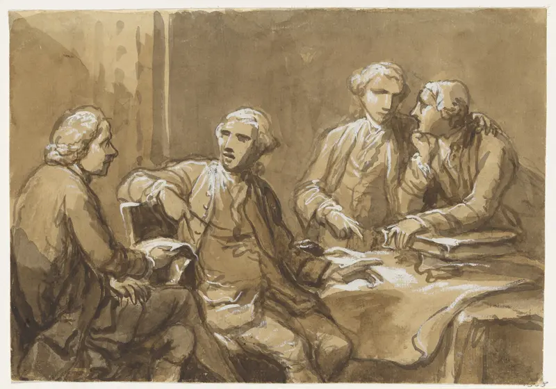 Four Connoisseurs Seated at a Table Wall Art by Antonio Zucchi - High-Resolution Digital Print