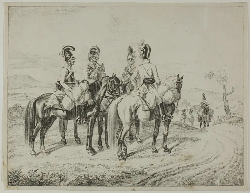 Four Cuirassiers on an Incline Wall Art by Johann Christoph Erhard - High-Resolution Digital Print