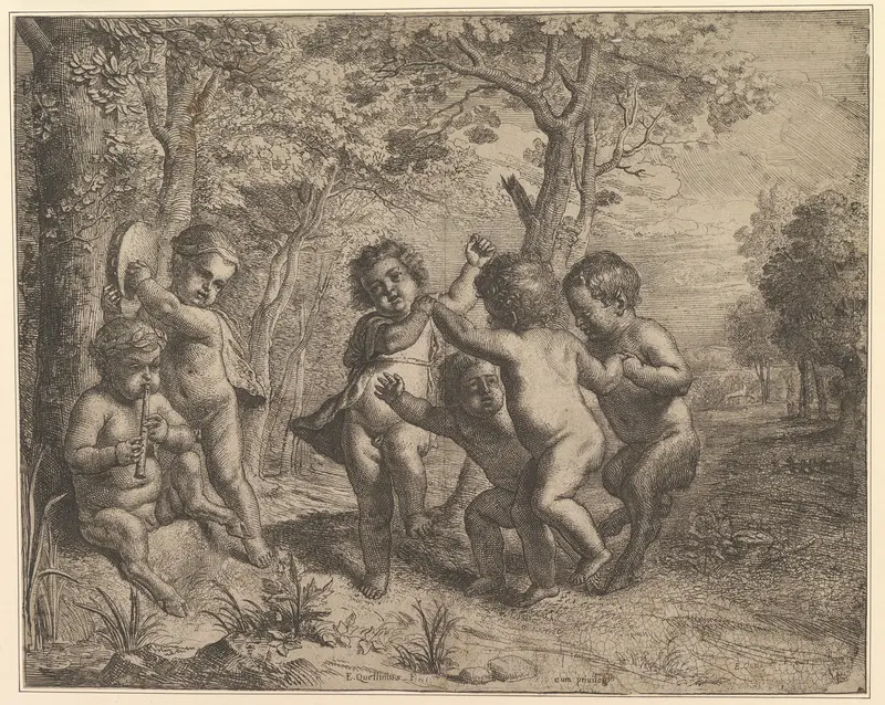Four Dancing Children (Bacchantes) and Two Making Music Wall Art by Erasmus Quellinus - High-Resolution Digital Print