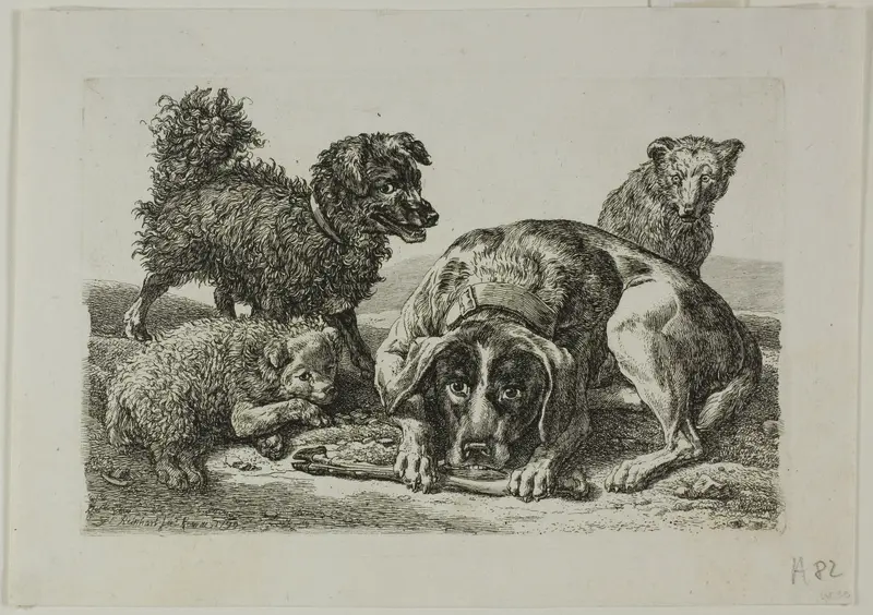 Four Dogs, from Die Zweite Thierfolge Wall Art by Johann Christian Reinhart - High-Resolution Digital Print