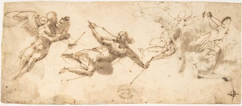 Four Flying Angels (recto); Two Flying Figures (verso) Wall Art by Francesco Allegrini - High-Resolution Digital Print
